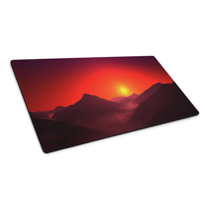 Vibrant sunset mountain vista gaming mouse pad with non-slip base