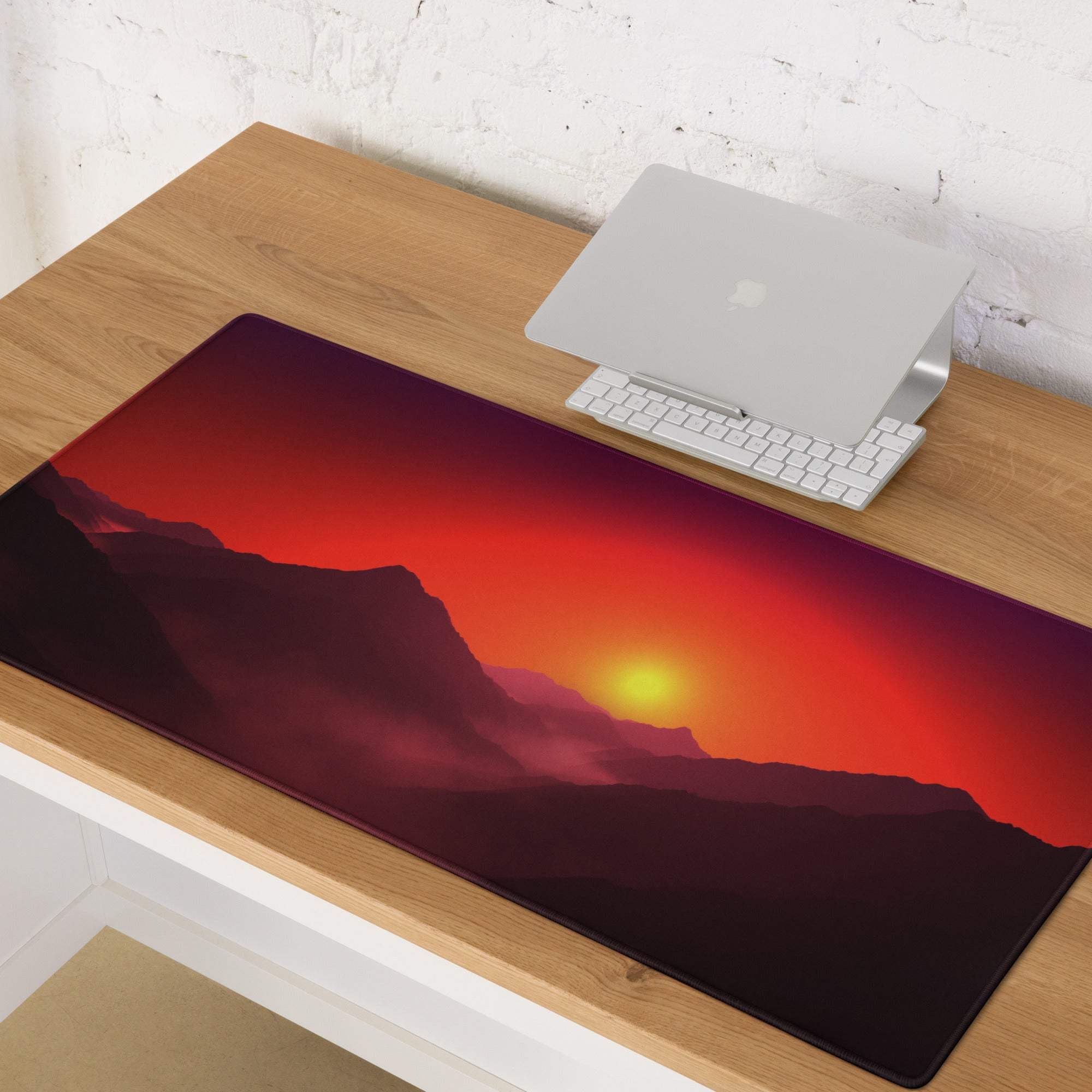 Vibrant red orange sunset mountain gaming mousepad large non-slip glossy surface