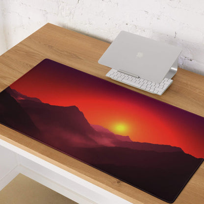 Vibrant red orange sunset mountain gaming mousepad large non-slip glossy surface