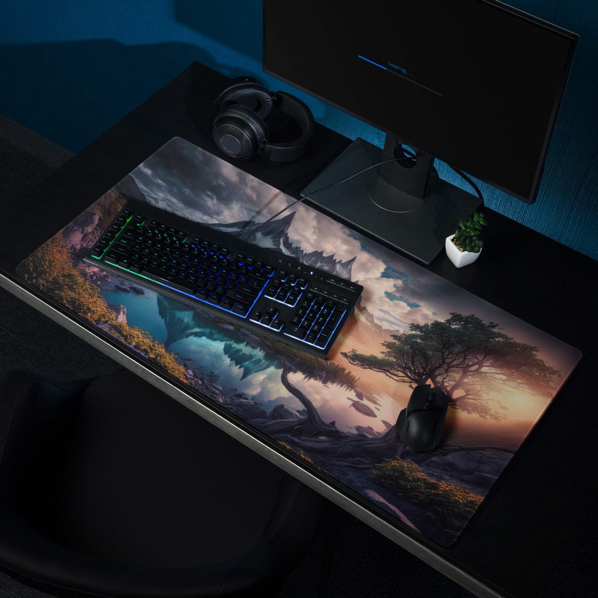 Epic Mountain Landscape Gaming Mouse Pad with Sunset, Non-Slip Base