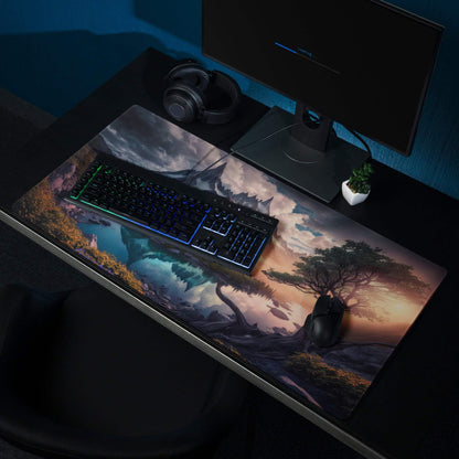 Epic Mountain Landscape Gaming Mouse Pad with Sunset, Non-Slip Base