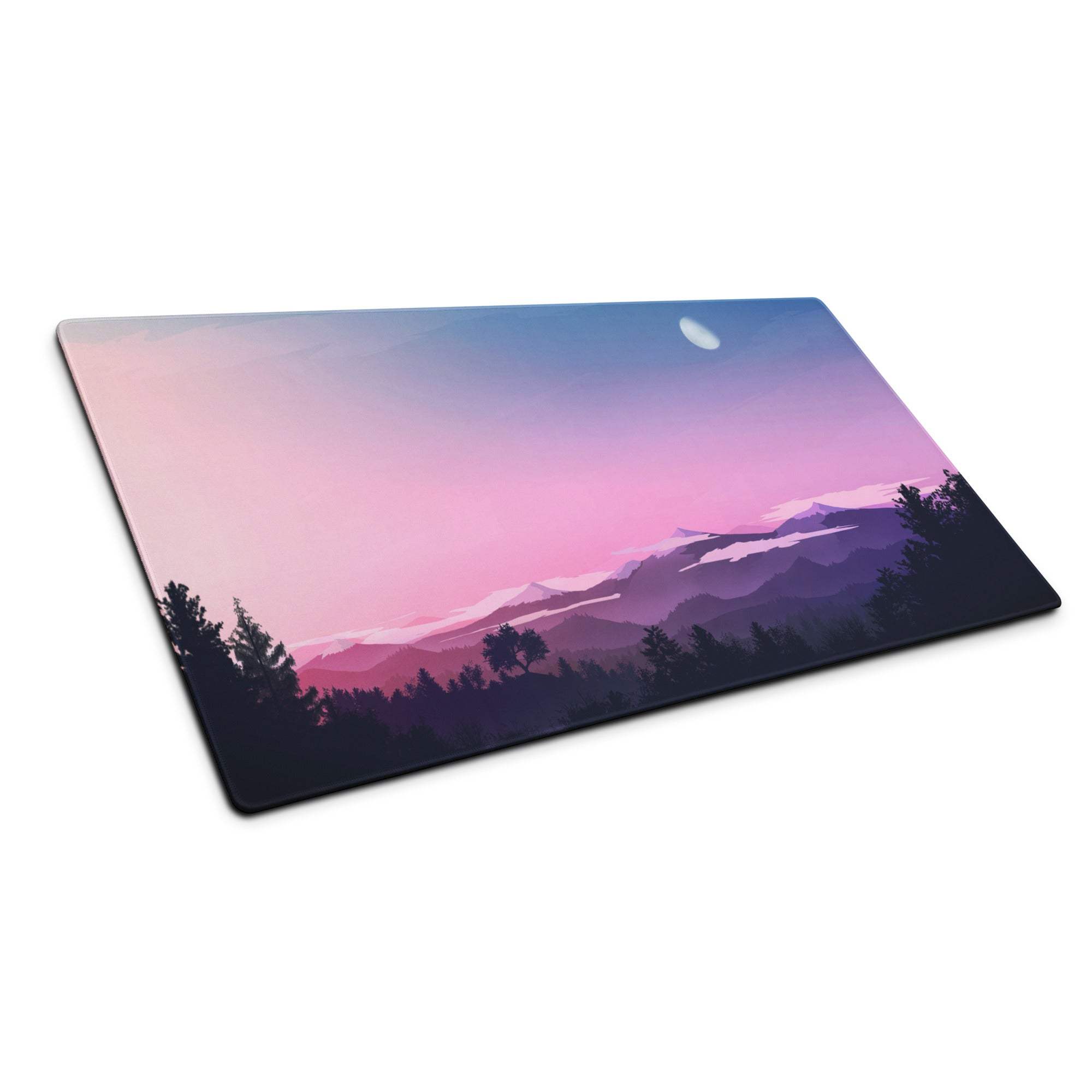 Pastel sunset mountain gaming mouse pad with non-slip base