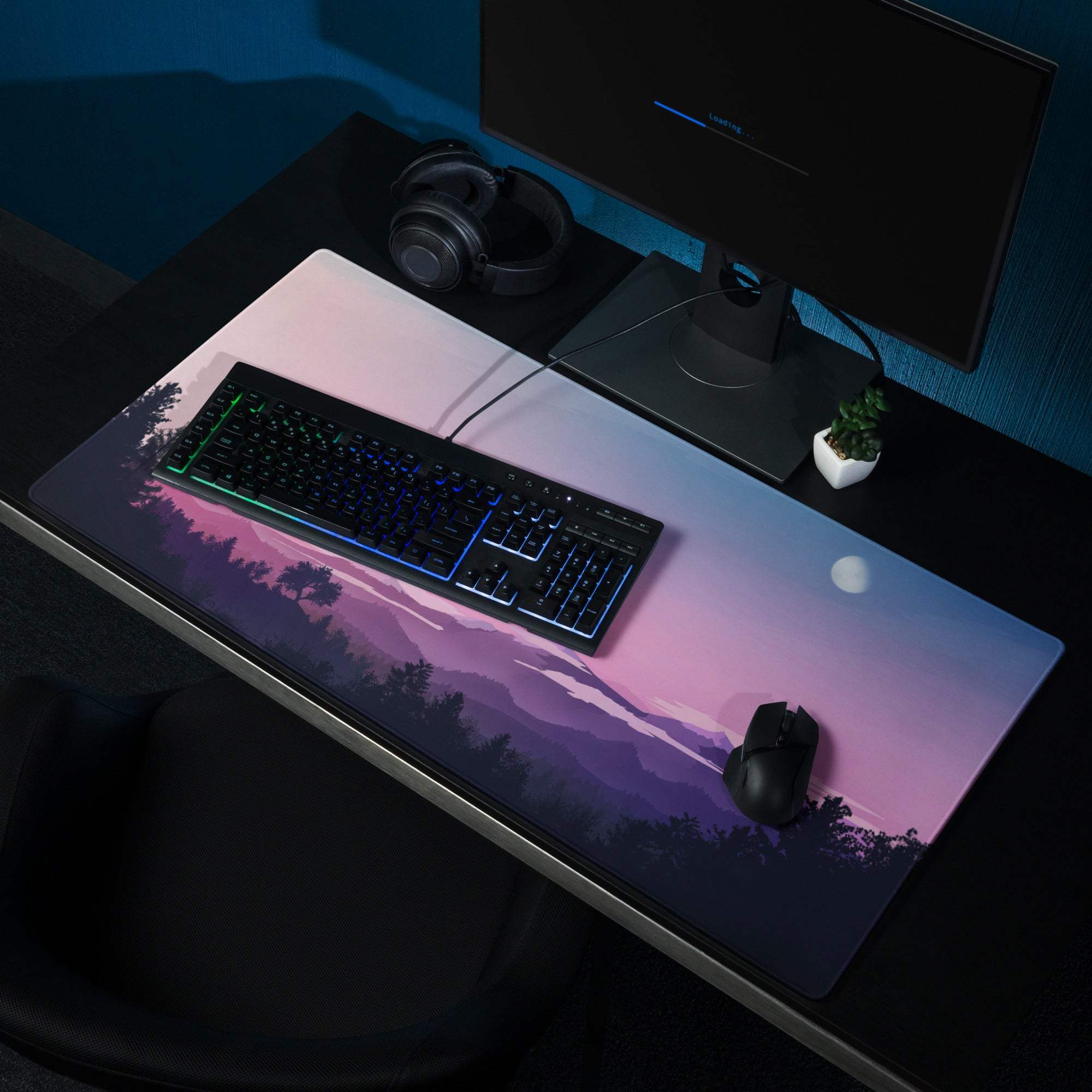 Pastel sunset gradient gaming mouse pad with large size, non-slip base