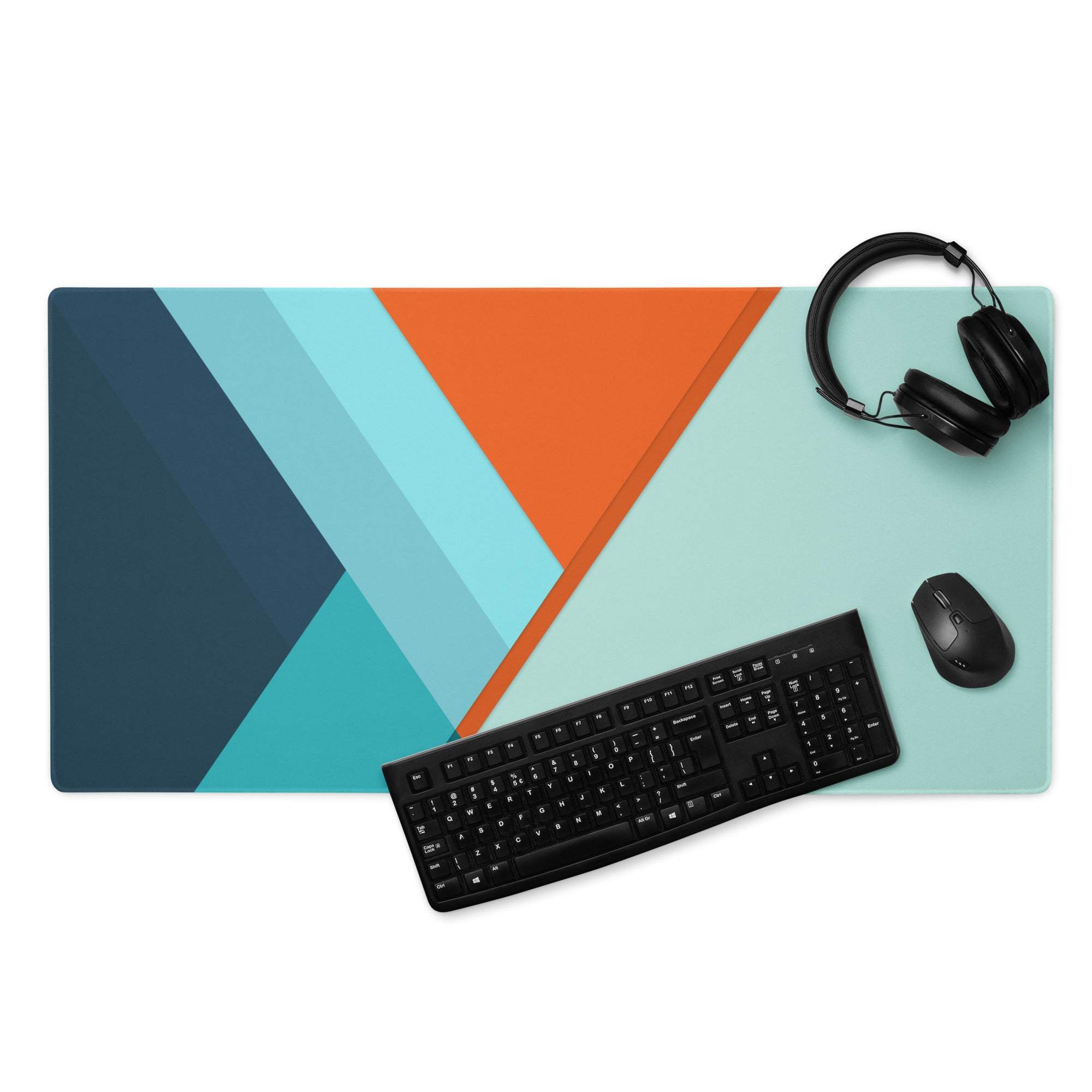 Geometric abstract mouse pad in teal, orange, dark blue triangles