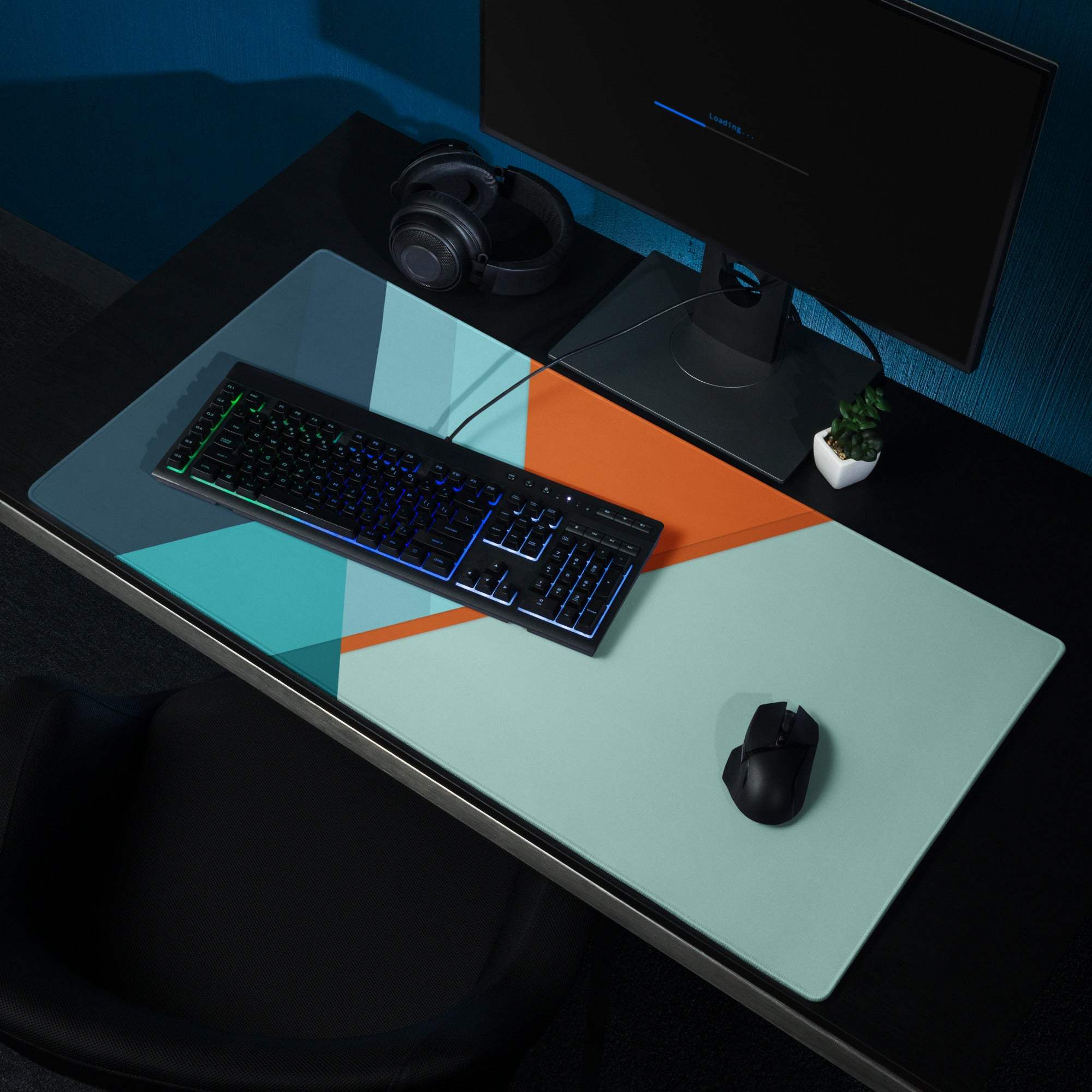 Geometric abstract modern mouse pad in mint green teal with orange accent