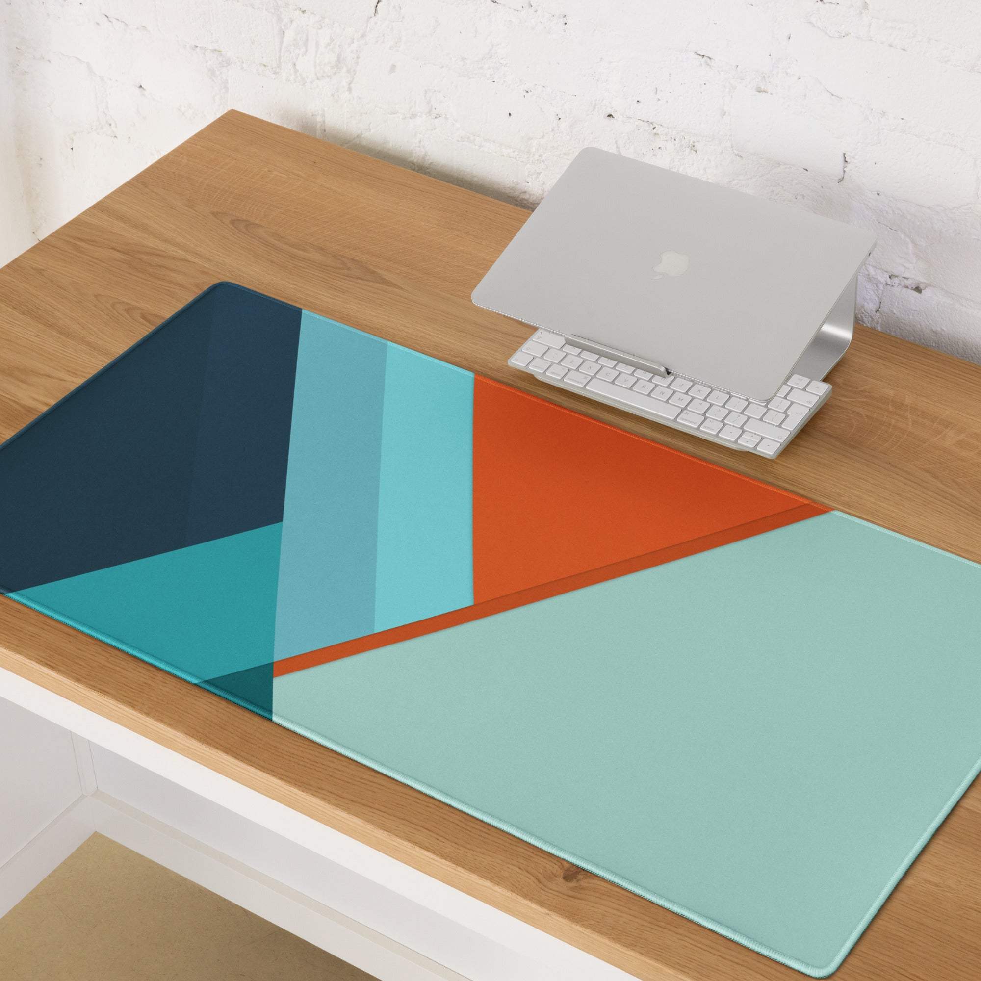 Geometric abstract modern gaming mouse pad in teal blue orange