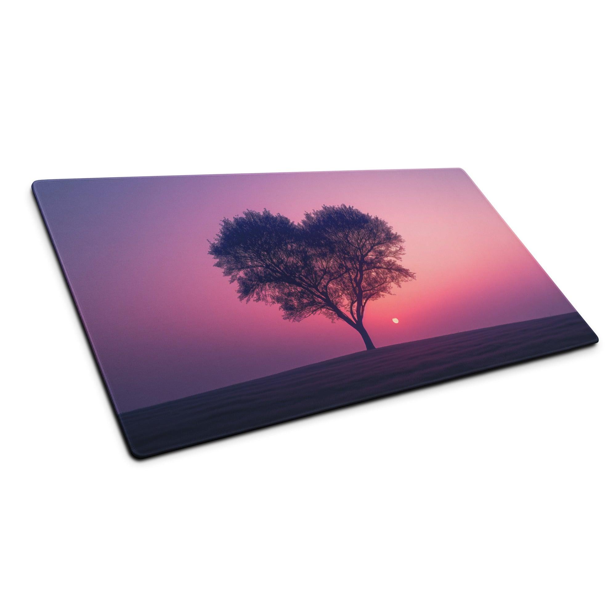 Dreamy sunset tree gaming mouse pad with large size stitching and non-slip base
