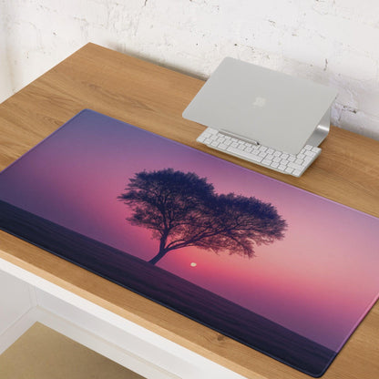 Dreamy sunset tree silhouette gaming mouse pad with large size stitching