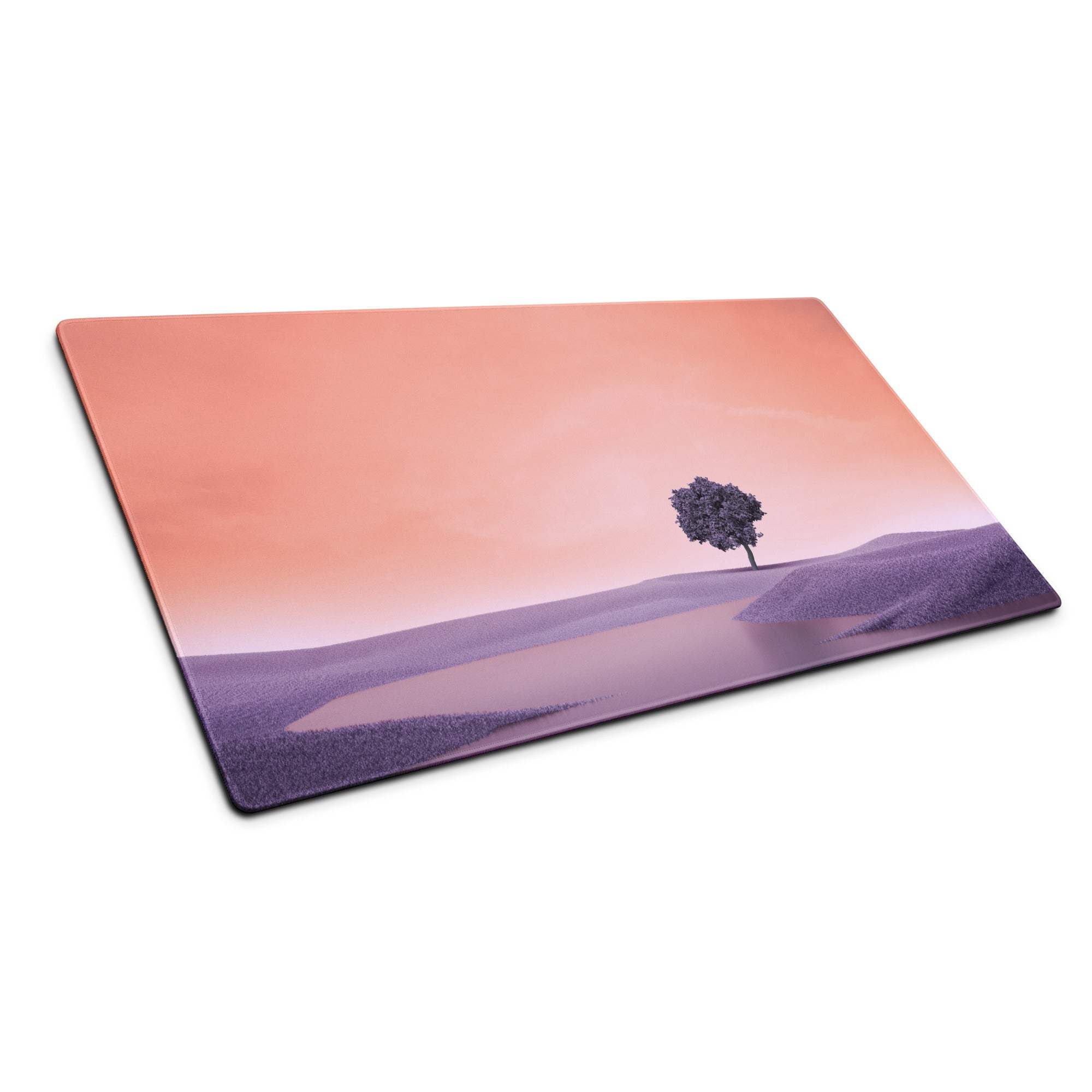 Dreamy pastel purple sunset landscape large gaming mouse pad with tree on hills