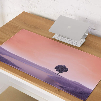 Dreamy Landscape Pastel Purple Sunset large gaming mouse pad with tree on hills