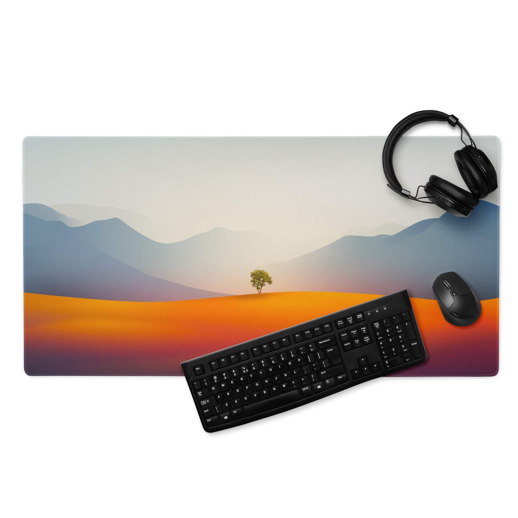 Calm landscape sunset gaming mouse pad with non-slip base and stitched edges