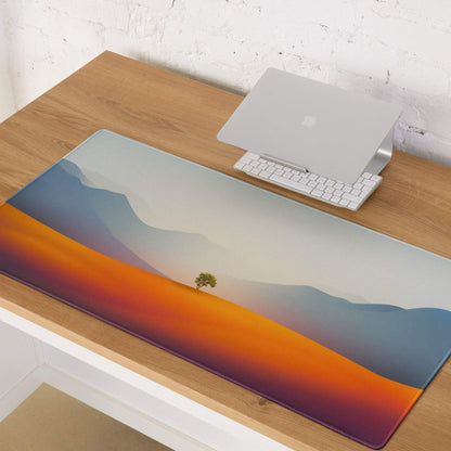 Calm landscape sunset gaming mouse pad with non-slip base, edge stitching