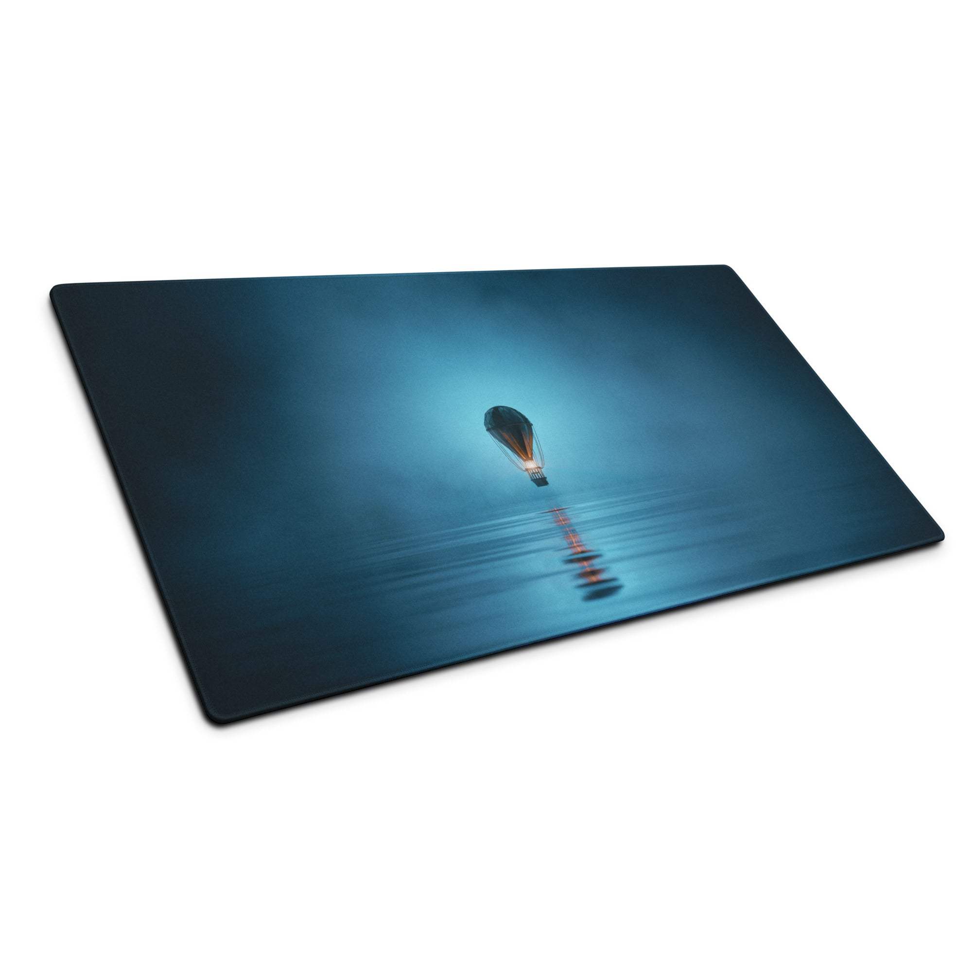Blue dreamy ocean mousepad with hot air balloon over water reflection