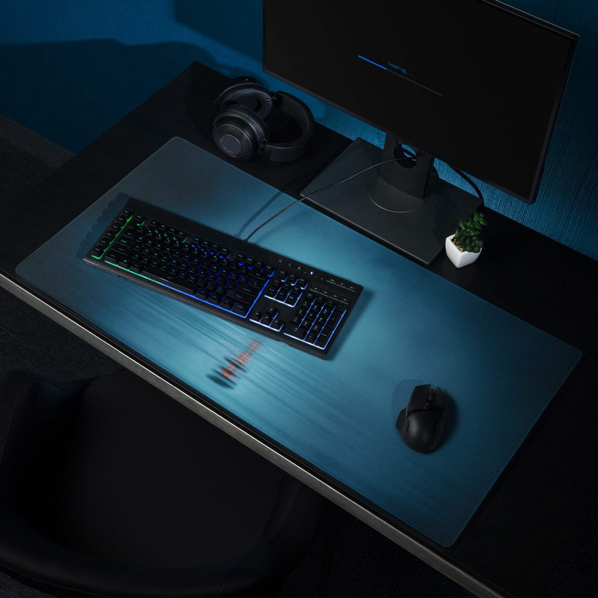 Dreamy Ocean Blue gaming mouse pad with RGB wave lighting and non-slip base