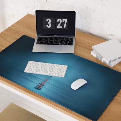 Blue ocean desk mat with Tokyo Tower silhouette and gradient