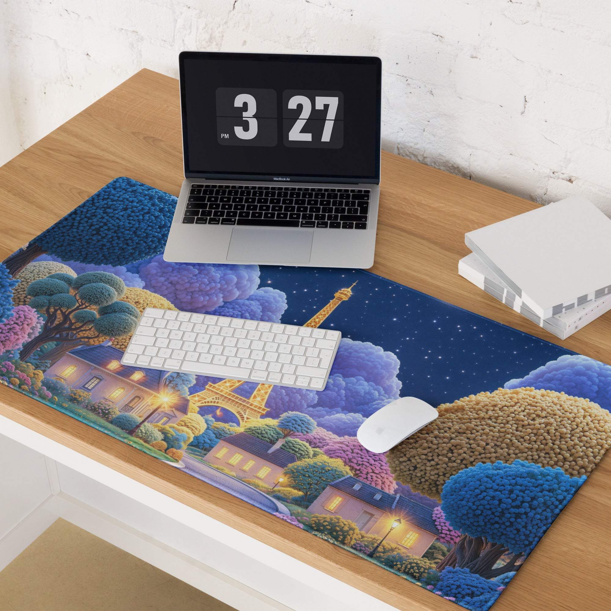 Dreamy Paris Nightscape large gaming mouse pad with Eiffel Tower scene
