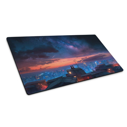Epic Twilight Sunset City Skyline gaming mouse pad with vibrant dusk cityscape