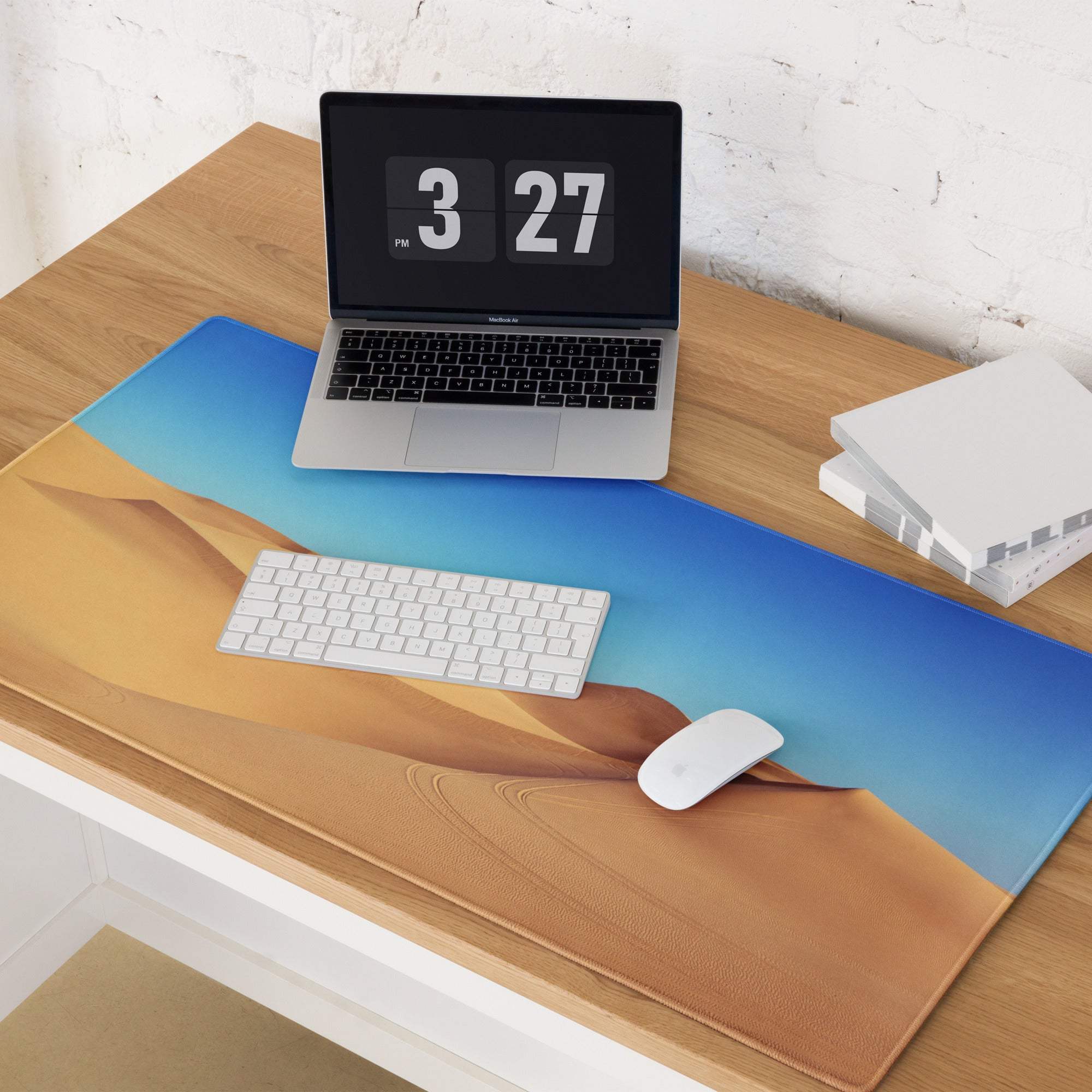 Desert Dunes Sunrise large non-slip stitched gaming desk mat with dunes