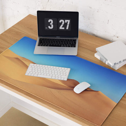 Desert Dunes Sunrise large non-slip stitched gaming desk mat with dunes
