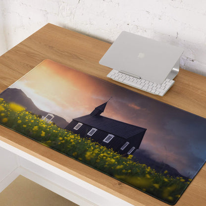 Epic Sunset Field Church large gaming mousepad with vivid print
