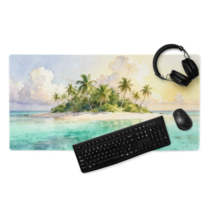 Watercolor tropical island gaming mouse pad with large size and non-slip backing