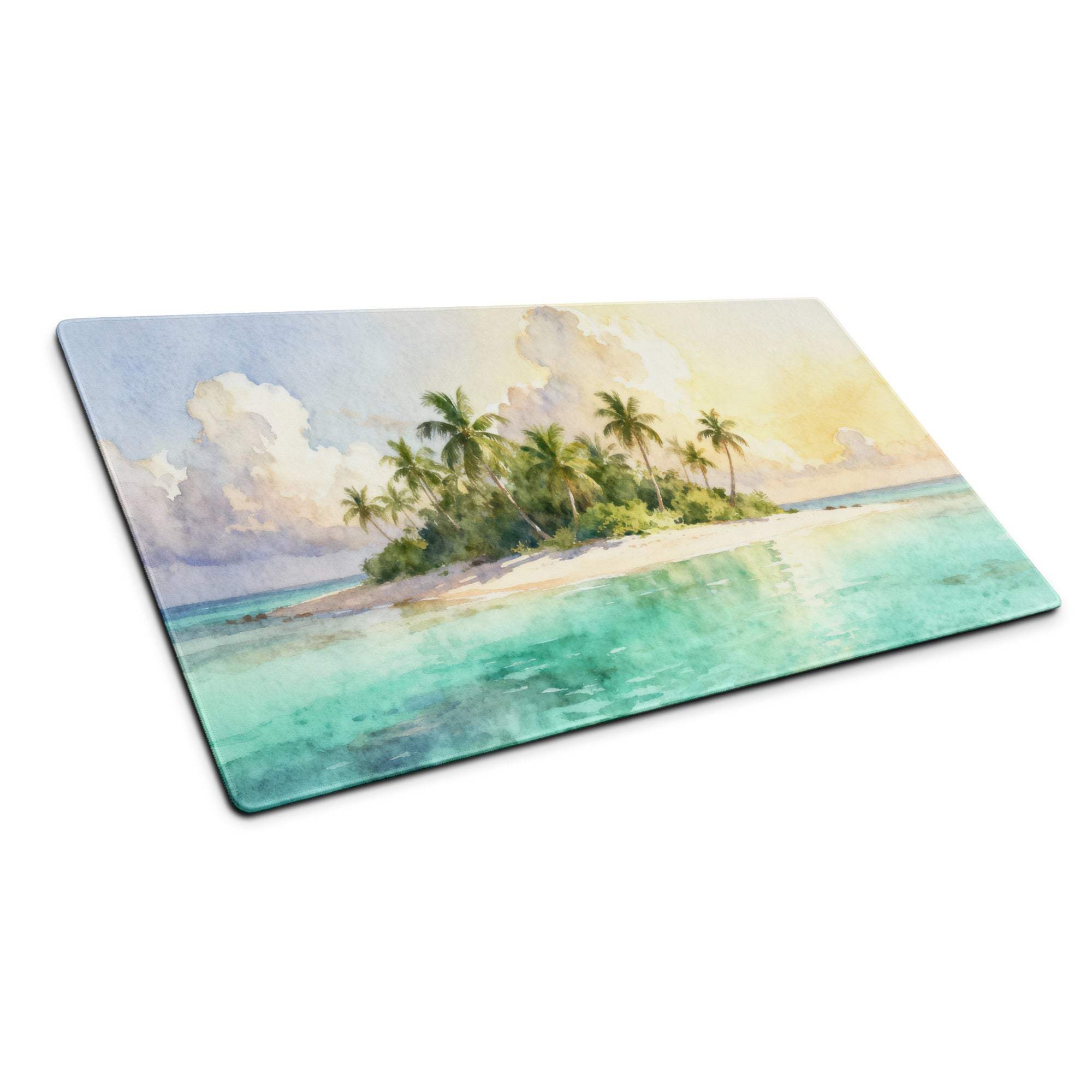 Watercolor tropical island mouse pad with glass cutting board design