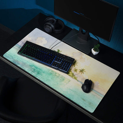 Watercolor tropical island gaming mouse pad with large size, non-slip backing