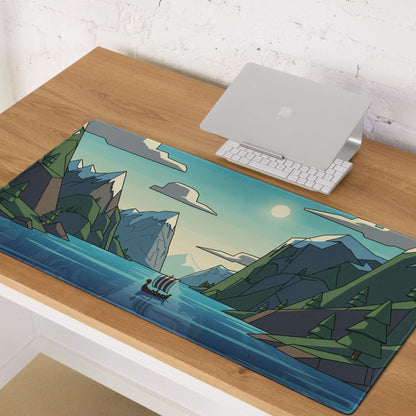 Epic Mountain Landscape Viking Ship Gaming Mouse Pad, Large Non-Slip