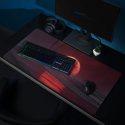 Red and black Epic gaming mousepad with dramatic sunset and orange moon