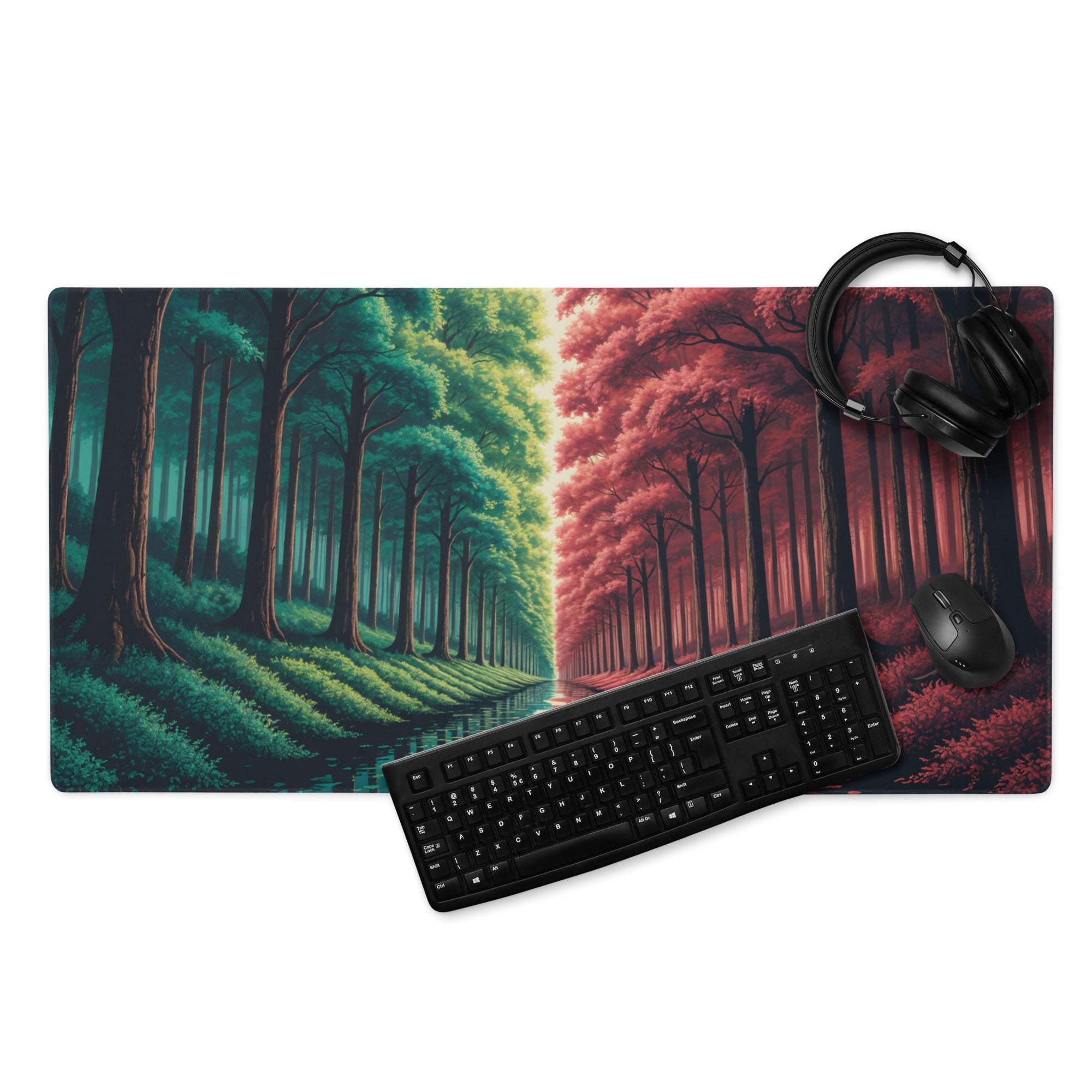 Epic Forest Split Tone green red gradient gaming mouse pad