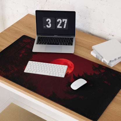 Dark red moon forest theme large gaming mouse pad with non-slip backing