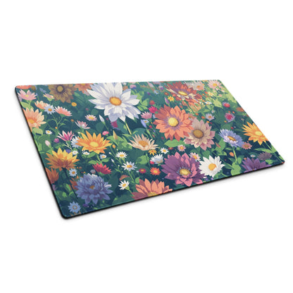 Vibrant floral garden gaming mouse pad with colorful flowers and non-slip backing