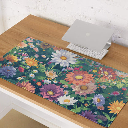 Vibrant floral garden gaming mouse pad with colorful flowers, non-slip backing