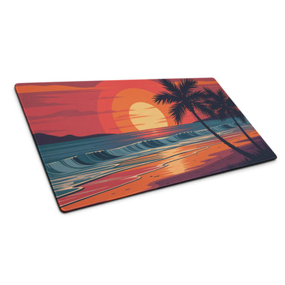 Vibrant retro beach sunset glass cutting board with palm trees