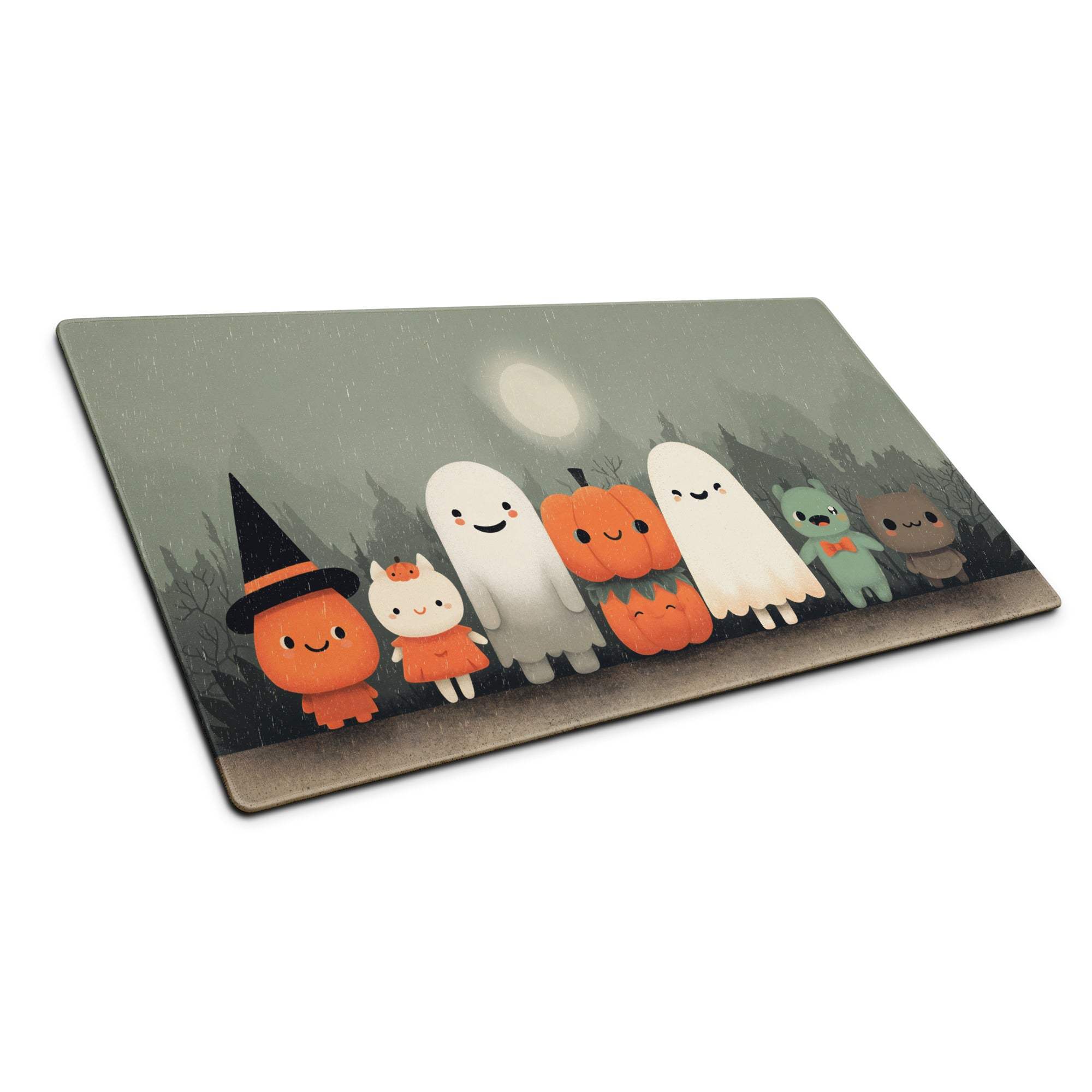Halloween ghosts pumpkins witch cutting board on green gaming mouse pad