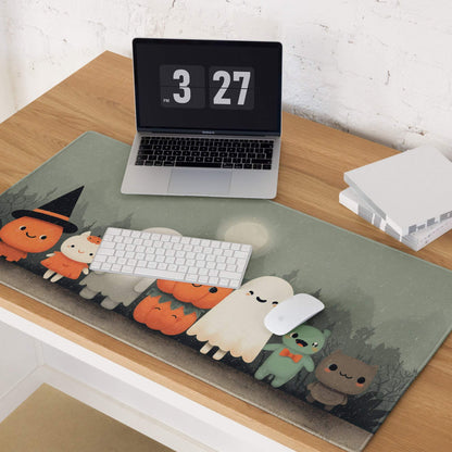 Whimsical Halloween Friends cute pumpkin ghosts gaming mouse pad muted green