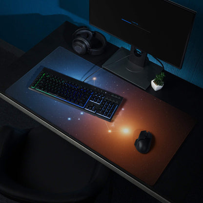 Cosmic Nebula blue orange gradient gaming mousepad with stars