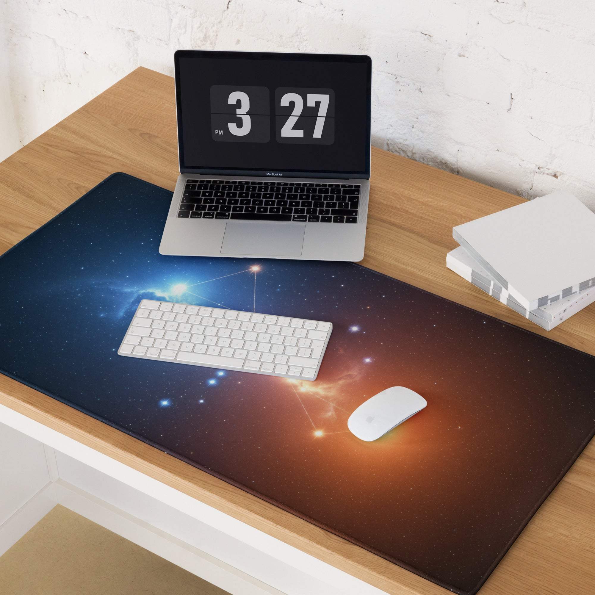 Cosmic Nebula blue to orange gradient gaming mouse pad with starry nebulae