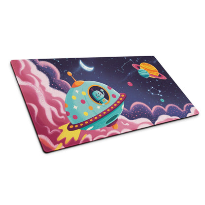 Colorful cartoon spaceship alien on cosmic whimsical gaming mouse pad