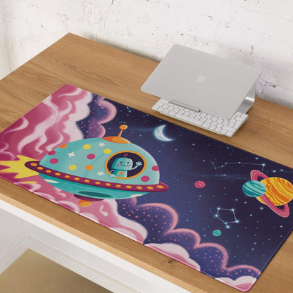 Colorful cosmic spaceship gaming mouse pad with robot, edge stitching, non-slip base