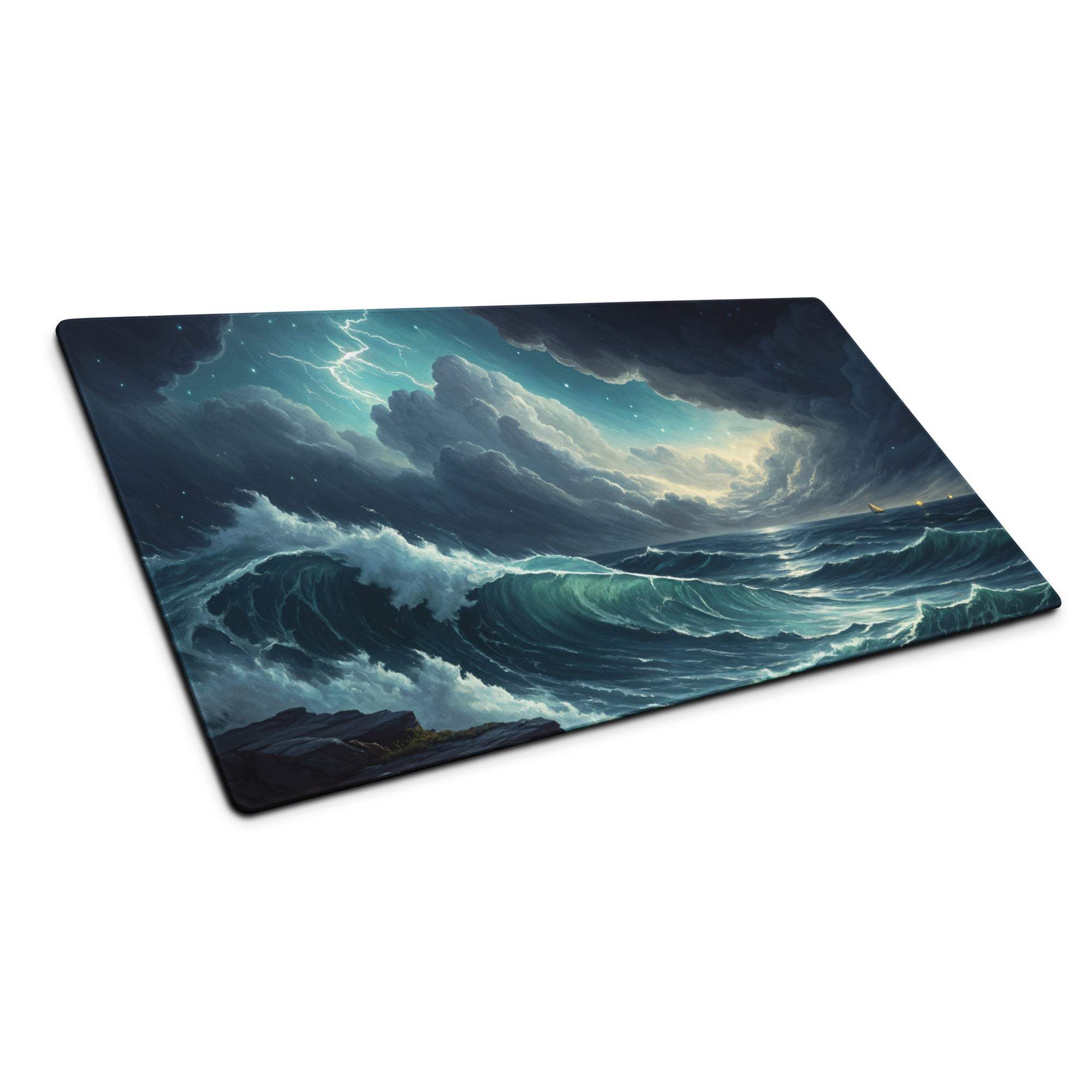 Epic ocean storm teal waves gaming mouse pad large non-slip stitched edge