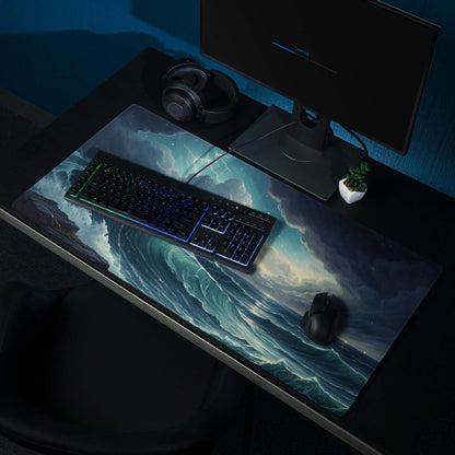 Large Epic Ocean Wave Stormy Blue Gaming Mouse Pad with turbulent waves