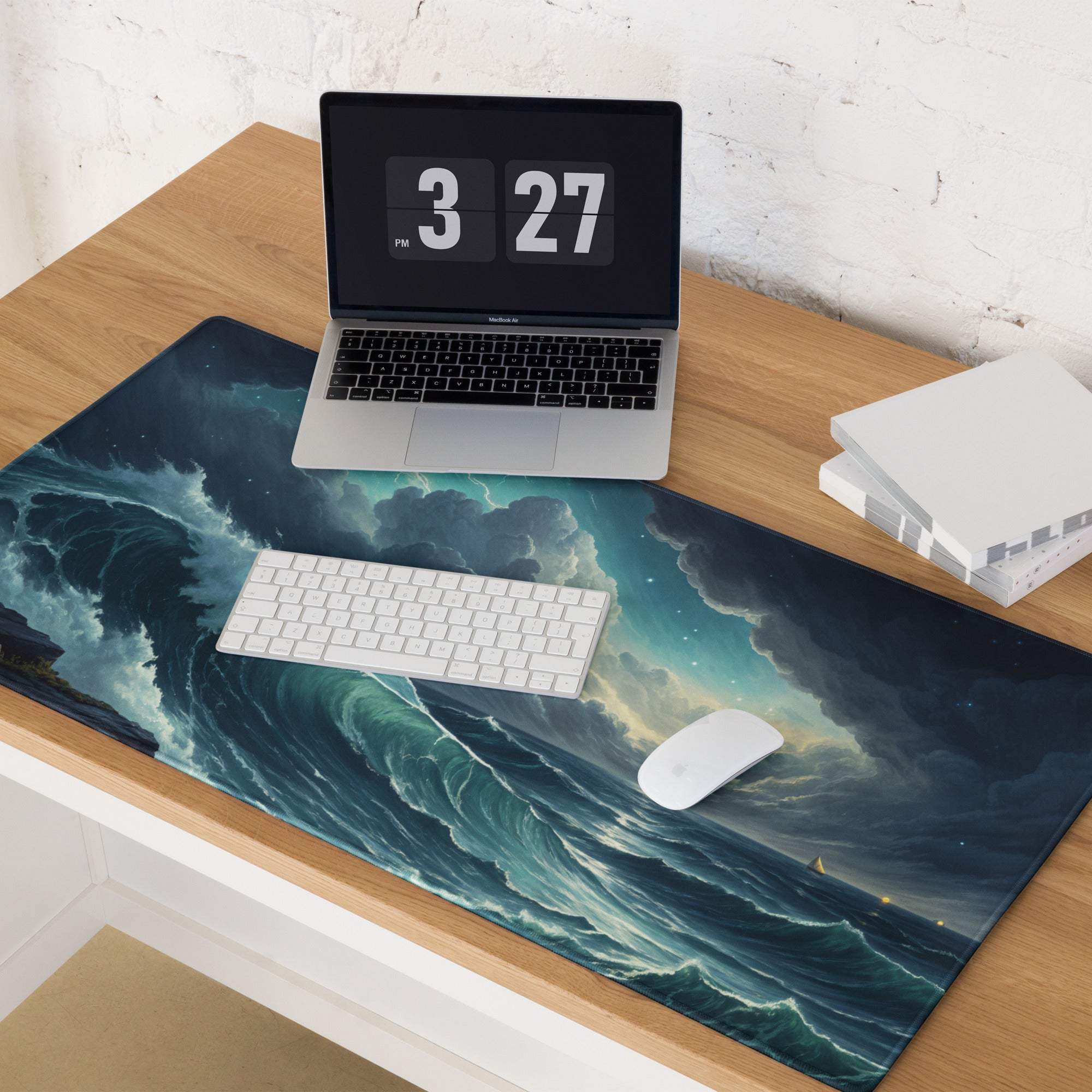 Epic Ocean Wave Stormy Blue large gaming mouse pad with vivid wave design