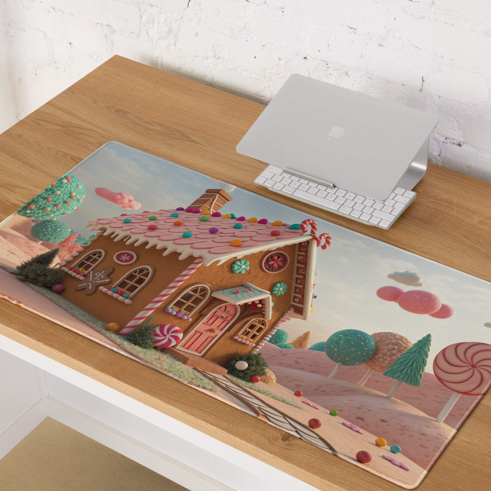 Candy Land gingerbread house gaming mouse pad with non-slip base