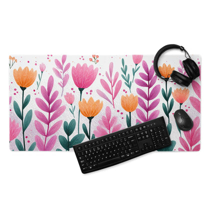 Vibrant pink orange floral watercolor gaming mouse pad large non-slip stitched