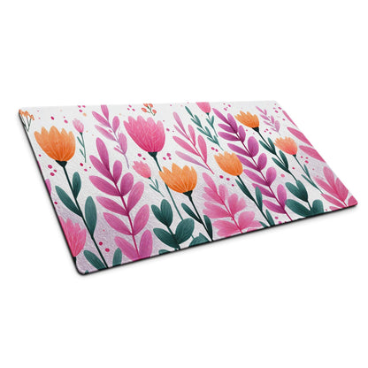 Vibrant pink orange tulip floral large gaming mouse pad with non-slip base