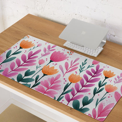 Vibrant pink orange floral garden gaming mouse pad large non-slip stitched