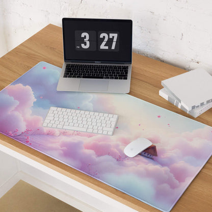 Dreamy pastel pink lavender cloud gaming mousepad with cherry blossoms