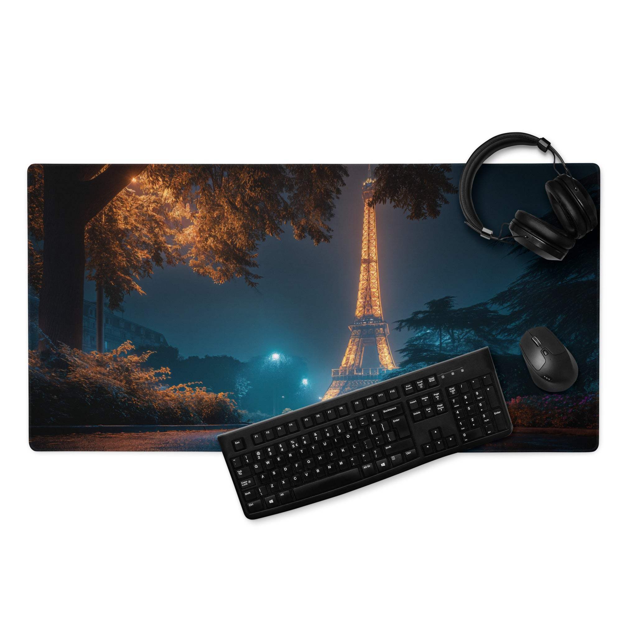 Epic Night Paris Eiffel Tower moody blue orange gaming mouse pad