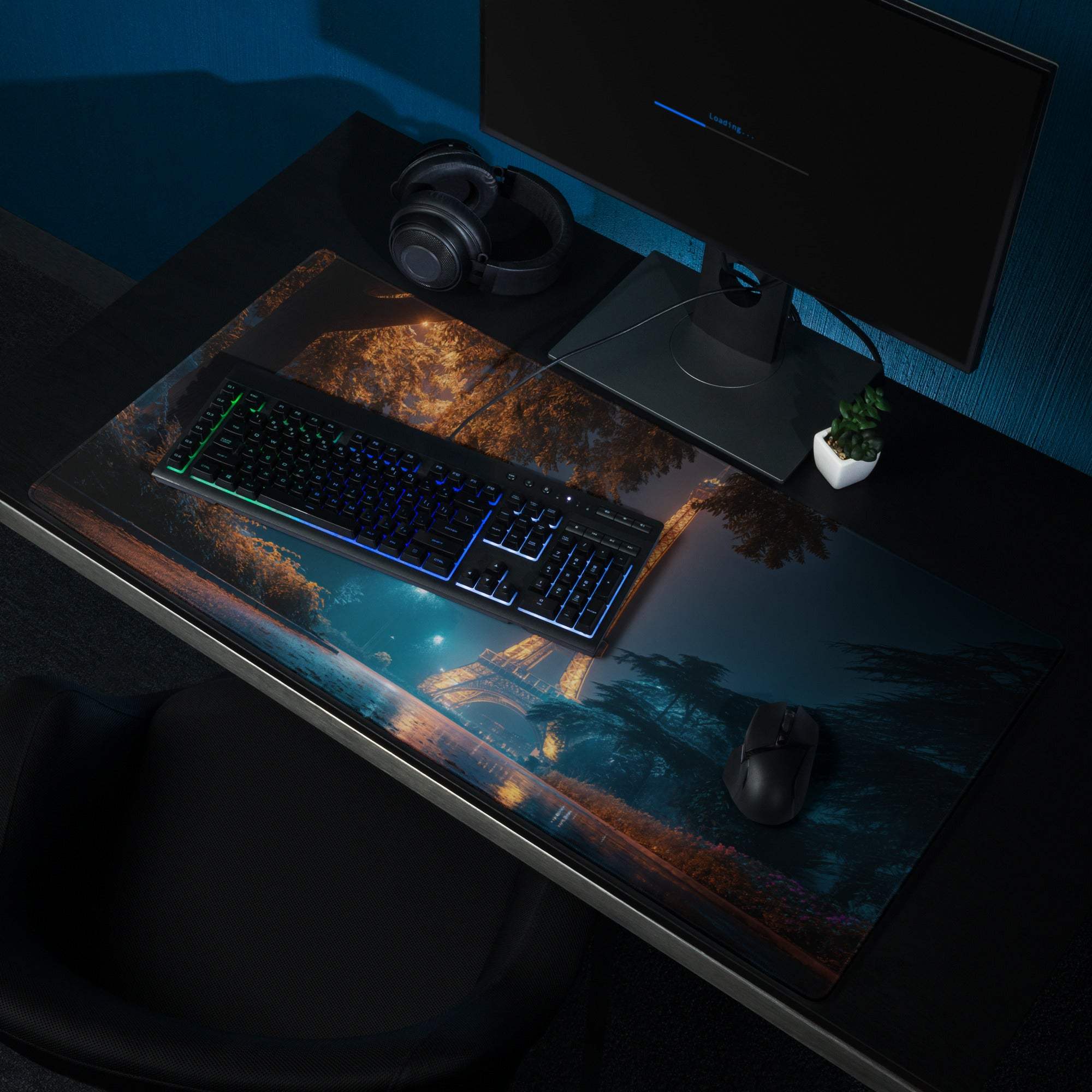 Epic Night Paris Eiffel Tower moody blue orange gaming mouse pad